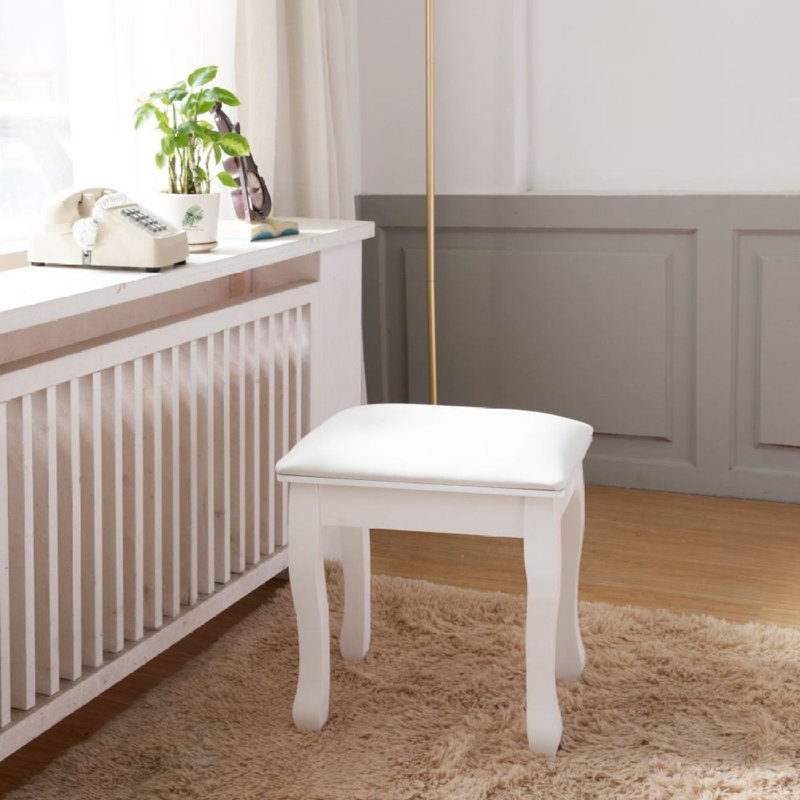 Tabouret de coiffeuse avec coussin et pieds solides, blanc