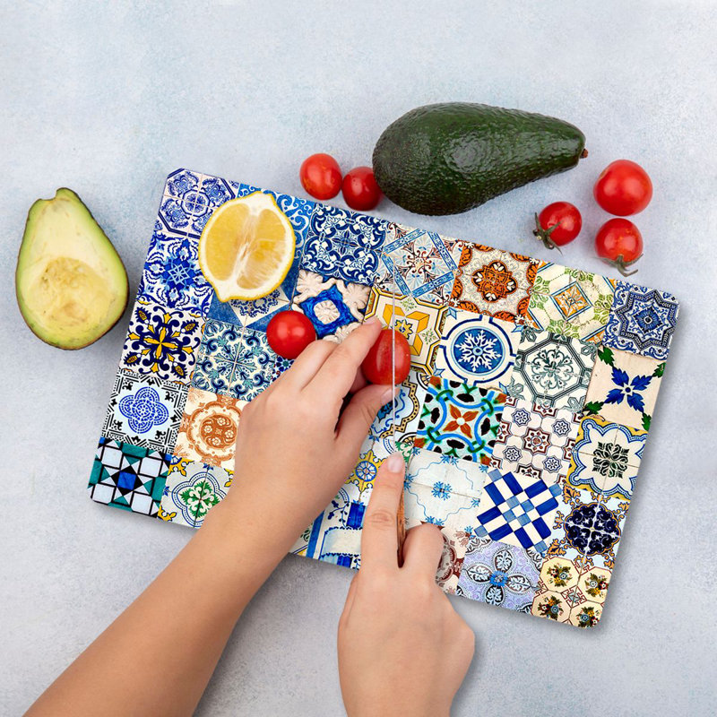 Flourish Tempered Glass Cutting Board, 7.9 x 11.8 inches | 100% Antibacterial, Easy-Clean Surface, Non-Slip Silicone Feet | Perfect for Food Prep & Serving, Durable & Stylish Kitchen Essential, Not Dishwasher Safe