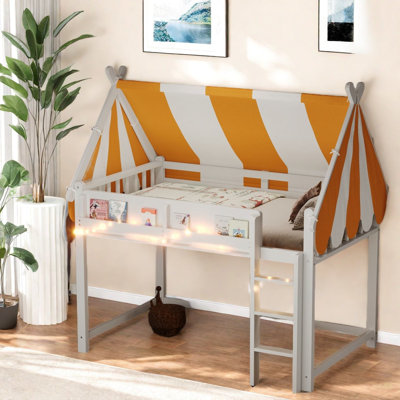 Space-saving Full Size Loft Bed, Sturdy Wood With Led Lights And Storage