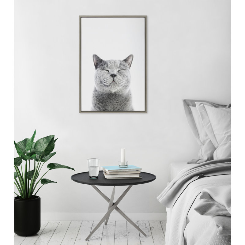 «Sourire chat» par Amy Peterson, reproduction d'art sur toile encadrée, 23 po x 33 po, Cadre gris