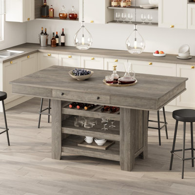 60" Counter Height Dining Table, Farmhouse Rectangular Bar Height Kitchen Island by Winston Porter