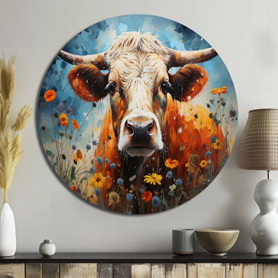 Vache, nature, symphonie I - animaux, art en métal rond