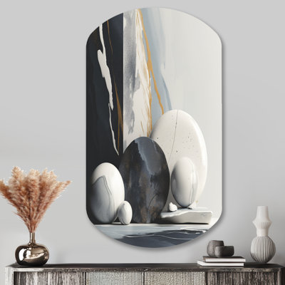 Silvi Abstract Marble Shapes I - Marbre, impressions asymétriques sur métal, cylindre noir, art mural en métal