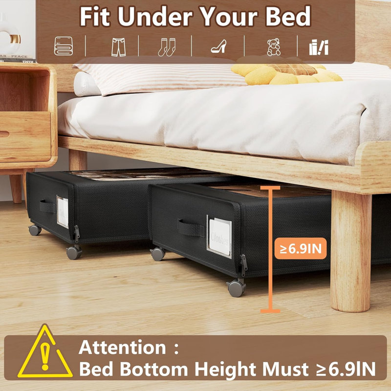 XXXXL Extra Long Under Bed Storage With Wheels,BIGGEST Size Available(66L) Under The Bed Storage Organizer With Lid&Label,Rolling Under The Bed Metal Drawer For Clothes,Shoes,Toys(36X17x 6In)
