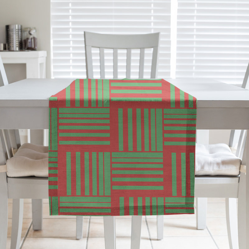 Chemin de table en table de panier à fêtes fêter hol, L 72 po x l 16 po, Mélange de coton, Vert / Rouge