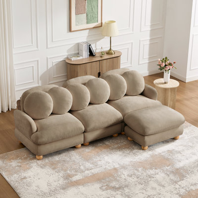 95" L-Shaped Modular Sectional Sofa With Movable Ottoman and 6 Pillows，Modern Comfy Chenille Cloud Couch 4-Seat Sofa with 24" Deep Seat For Living Room