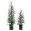 Ensemble de 2 sapins de Noël artificiels verts givrés préilluminés dans des pots en métal noir