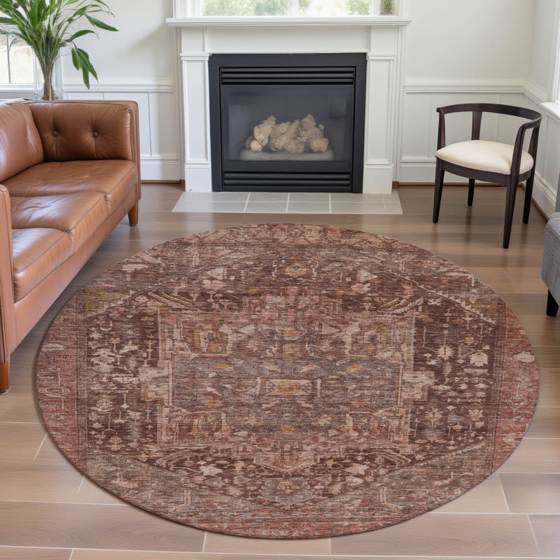 Premium Machine Washable Larock AMF1240 Medallion Rug, Round 8'