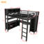 Lit mezzanine double avec rangement et bureau en métal noir, garde-robe inclus, pour les adolescents adultes, bureau en métal robuste, adultes-1604030023