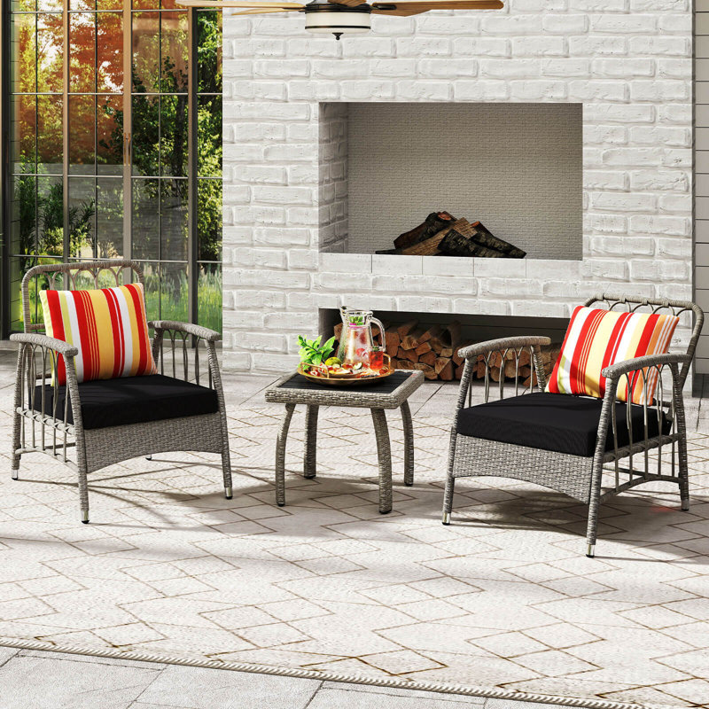 3 Pcs Patio Pe Wicker Furniture Set With 5-level Adjustable Backrest Bistro Set