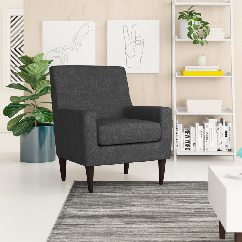 Fauteuil l 28 po Donham, Tissu performance natté gris Jitterbug, Noir