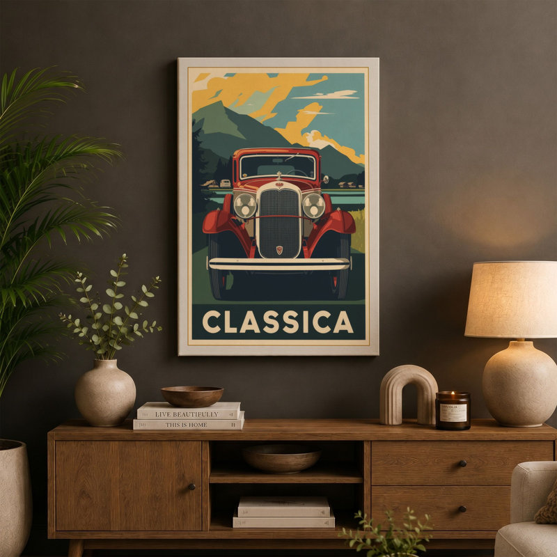 Classica Automotive Art Deco - Wrapped Canvas, 18x12 - 45.7 x 30.5 cm, Teal Border