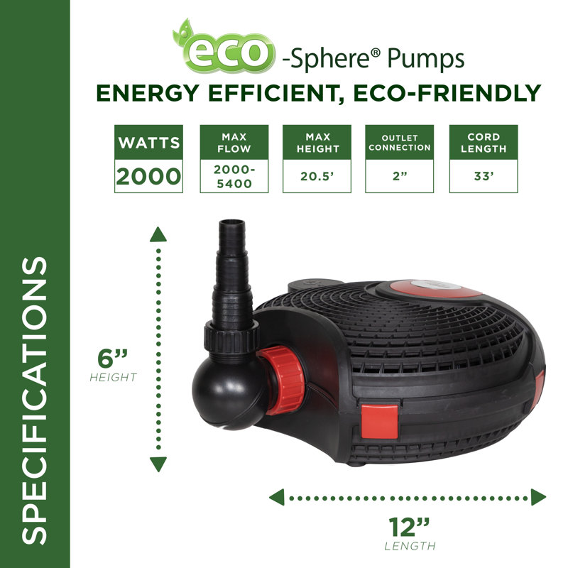 Pompe de bassin Eco-Sphere 5400 GPH avec contrôleur et cordon de 33 pi