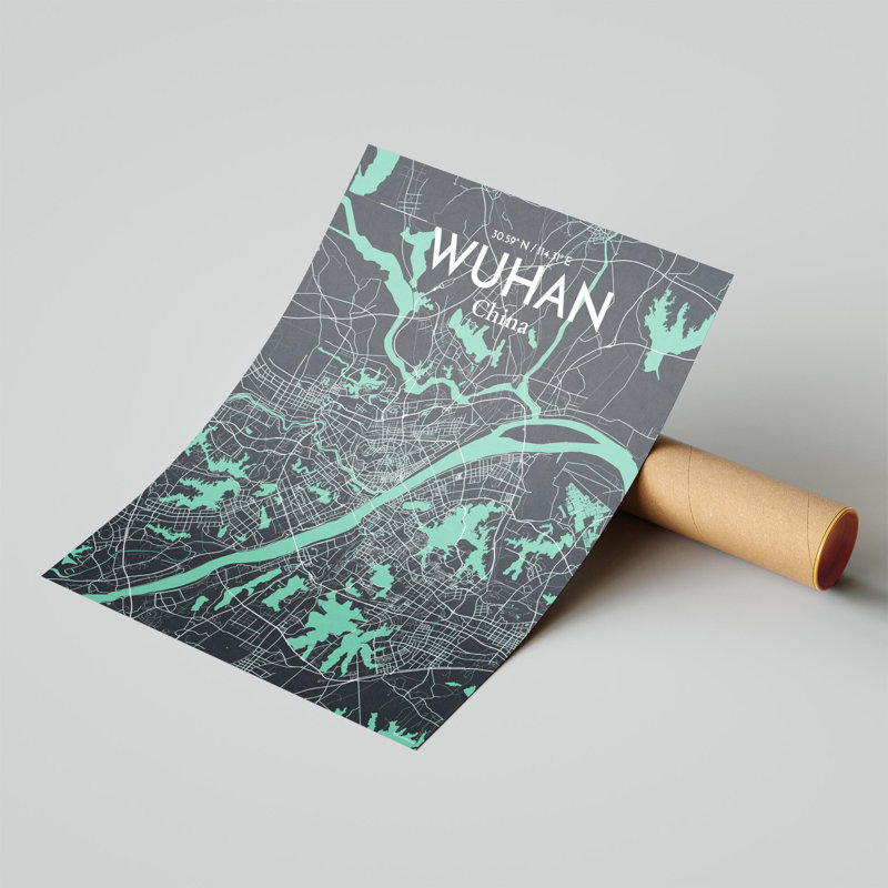 Carte de la ville de Whan, impression, H 20 po x l 16 po, Vert/gris