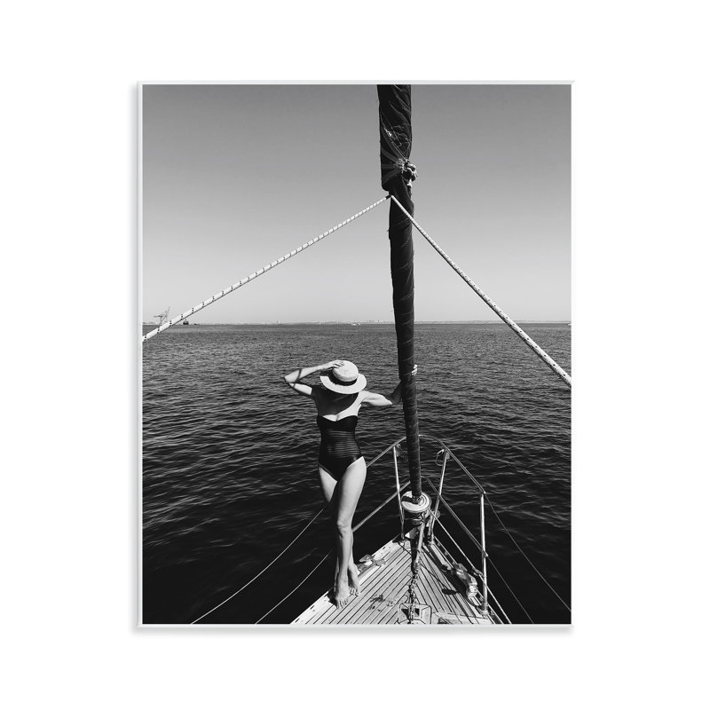  Woman Posing on Boat Wall Plaque Art by LSR Design Studio