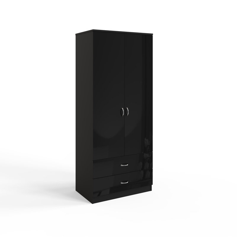 Brendle 2 Door 2 Drawer Combi Wardrobe - High Gloss Front, Soft Close Doors, Polished Metal Handles, Black