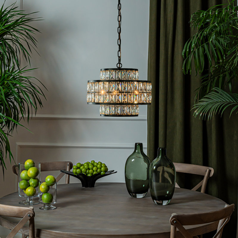Luminaire suspendu cylindrique moderne à 4 lumières de 16 po en forme de lustre moderne en cristal de 16 po pour petits espaces dans la salle à manger