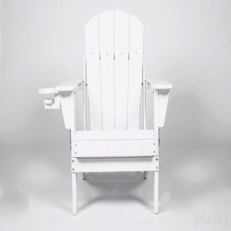 Folding Adirondack Chair With Side Table, 3-Piece Adirondack Chair Set, White
