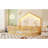 Wooden Natural-Toned Full Size Montessori Floor Bed with High Safety Rails and LED Light, Low Profile Children Bed Frame for Boys and Girls Bedroom-1984644792