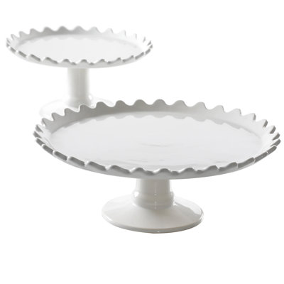 Martha Stewart 2 Piece Stoneware Cake Stand Set In White