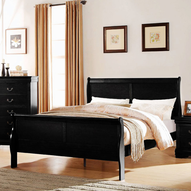 Amadis Wooden Sleigh Bed, Queen, Silver Gray