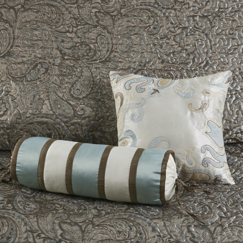 Polyester Jacquard Reversible Bedspread , Blue/Brown, King Bedspread + 4 Additional Pieces