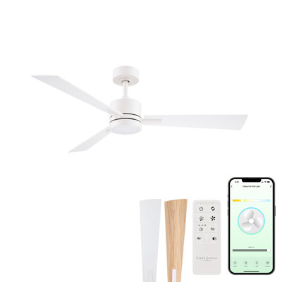 Bali Smart 5-Blade 52in Ceiling Fan 2700K-6000K CCT Selectable LED Light Kit with Remote Control and Hardware with Reversible Blades in Weathered Wood or Works With iOS or Android App