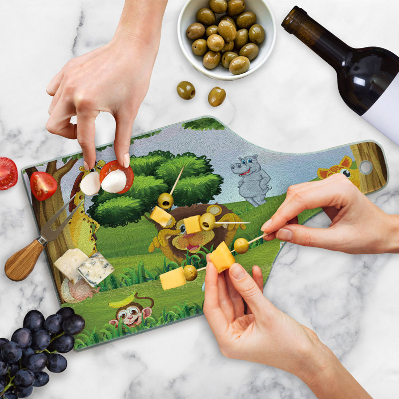 Zoo Animals Tempered Glass Rectangular Cutting Board