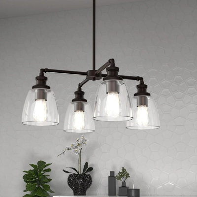 Ledmyplace 4 Lights Chandelier Lighting Fixtures, Clear Glass Shade, Brushed Nickel Finish, Decorative Hanging Pendant For Bedroom, Living Room, Hallway, Farmhouse, Bar, E26 Base (Bulb Not Included)