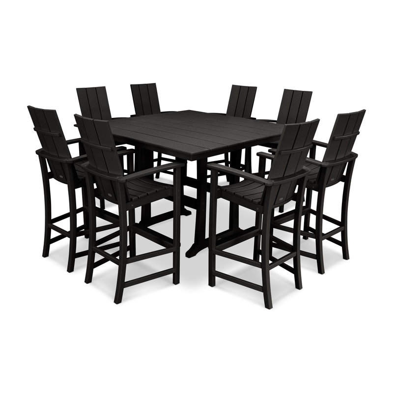 POLYWOOD Modern Adirondack 9-Piece Farmhouse Trestle Bar Set, Black