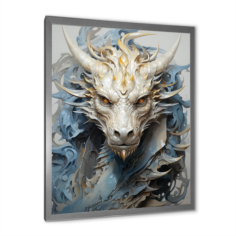 «Epic Blue and Gray Dragon Odyssey III», reproduction sur toile, H 44 po x l 34 po x P 1,5 po, Cadre simple argenté