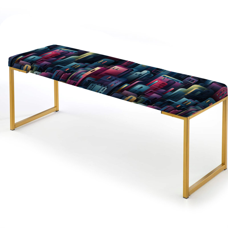 Blue And Purple Dynamic Cityscape Delight - Striped Upholstered Gold Bench