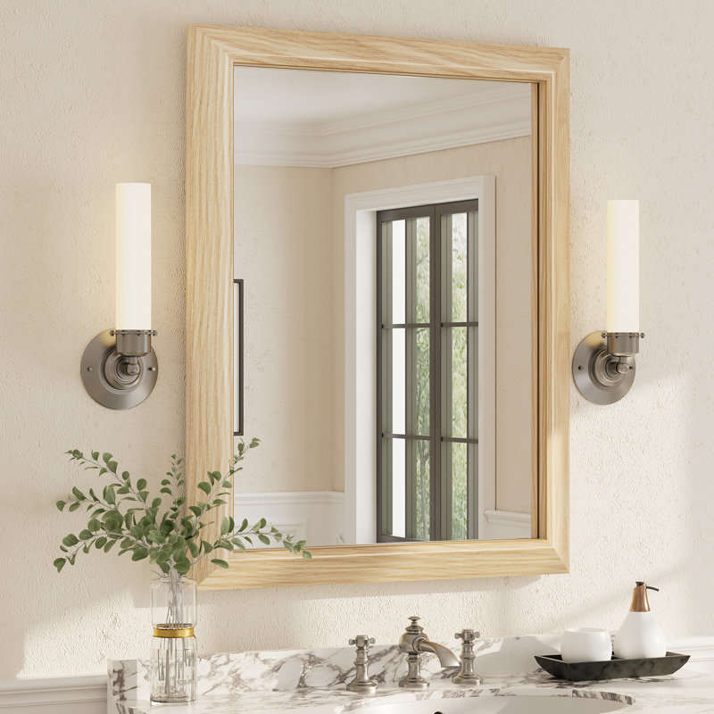 Miroir mural Amara, 40 po x 36 po, Bois jaune clair