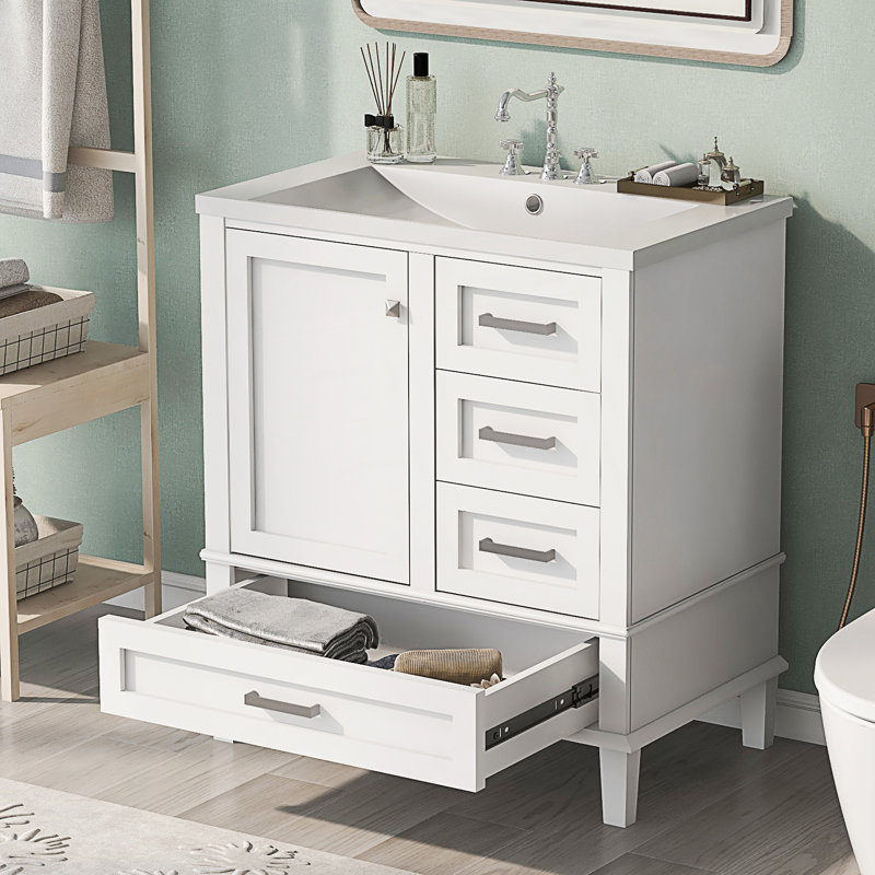 Ensemble de meuble-lavabo moderne avec meuble-lavabo, armoire de rangement avec porte à fermeture douce et 3 tiroirs