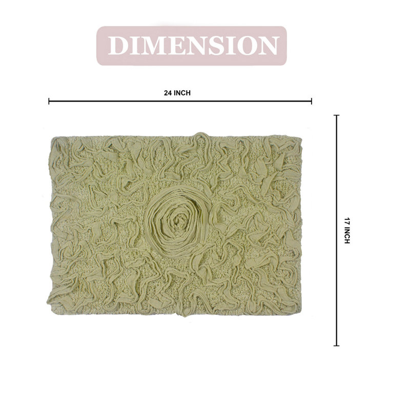 Schoenberger Floral Design Cotton Bath Rug, 24" L x 17" W, Green