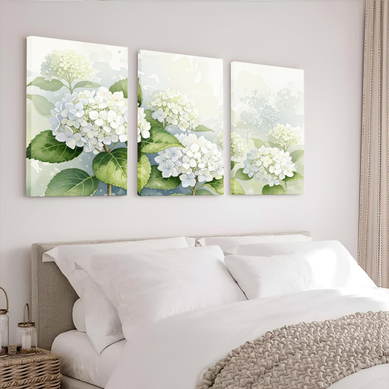 Tableau mural sur toile tendue à motif floral d'hortensias blancs (paquet de 3), H 24 po x l 48 po