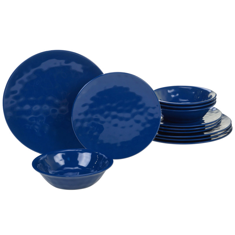 Cobalt Blue Melamine Outdoor Dinnerware Set, Service for 4