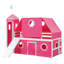 Lit mezzanine simple avec glissoire, tente et tour rose - Rose