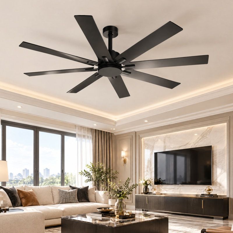 65" 8-Blade Ceiling Fan with Remote Control, 5 Speeds & Reversible Motor