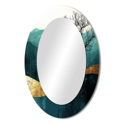 Quiet Bold Tree In Emerald Gold Harmony - Landscapes Oval Decorative Mirror On Metal