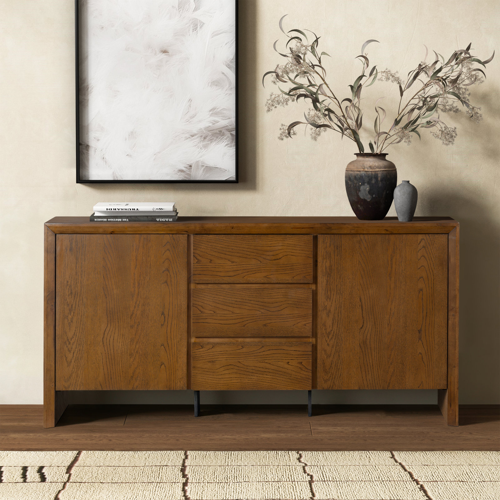 3-Drawer Sideboard Cabinet, Medium Oak