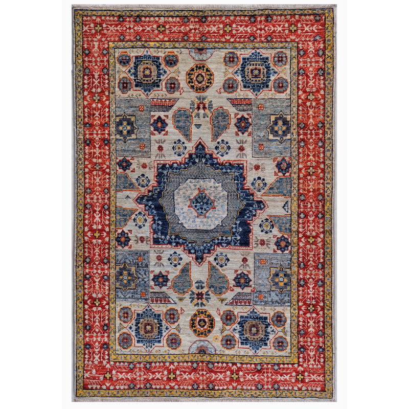 Tapis blanc et rouge de haute qualité noué à la main