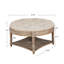 Grande table basse ronde avec tablette - pieds en bois, revêtement en lin pour le rangement du salon, revêtement, pieds-1204256773