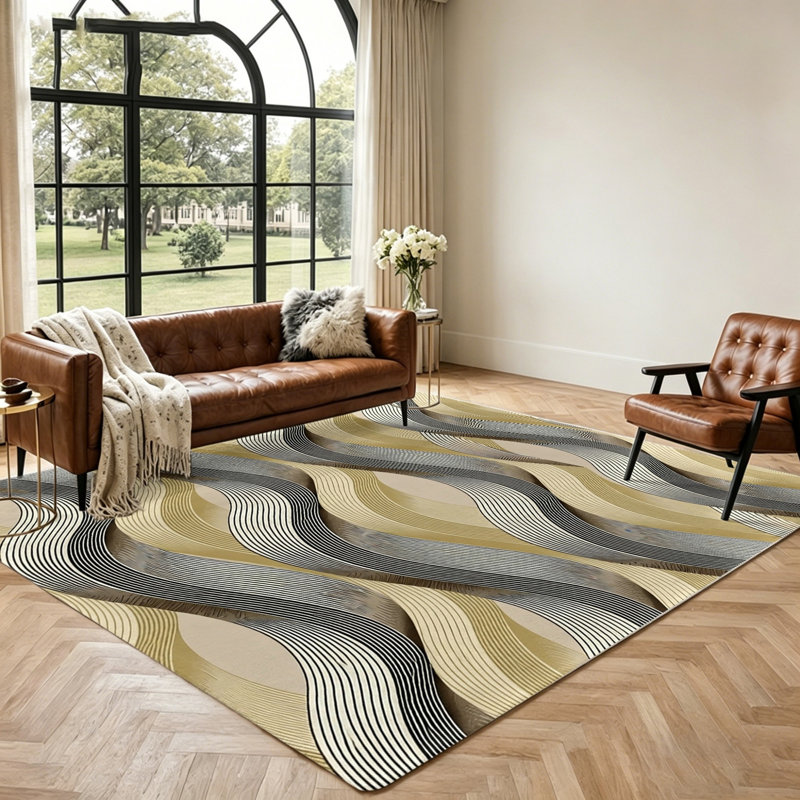 Wave Pattern Area Rug for Living Room, Modern Abstract, Anti-slip Soft Floor Carpet Bedroom, Home Decor