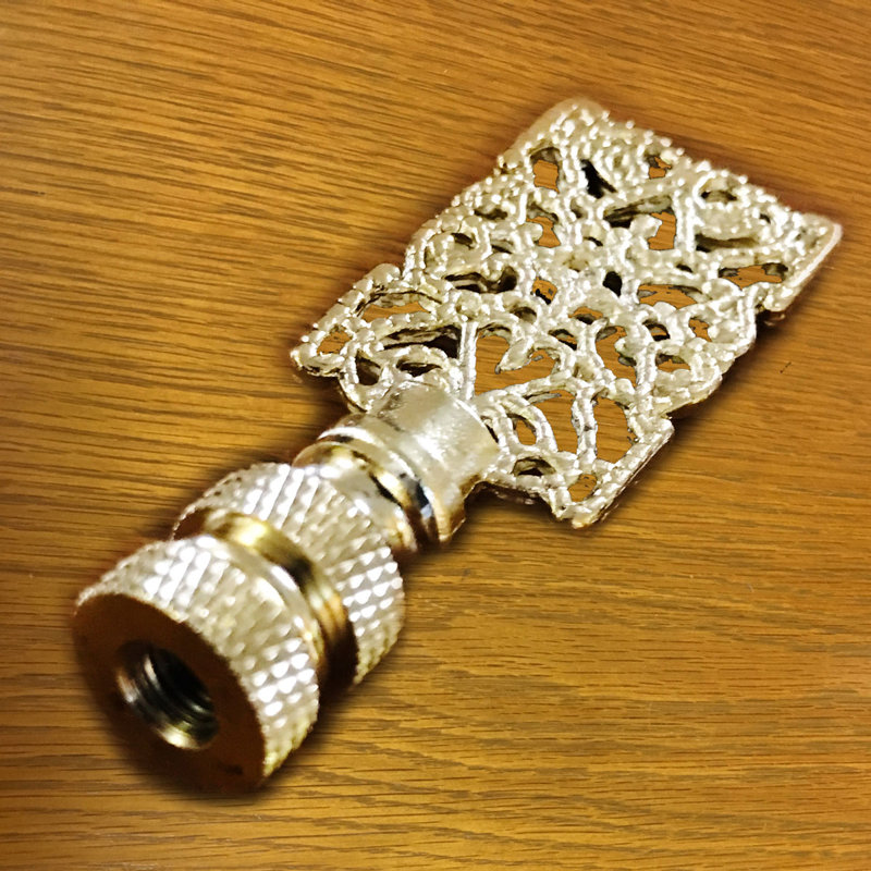 Rectangle Center Cross Filigree Lamp Finial, Polished Brass