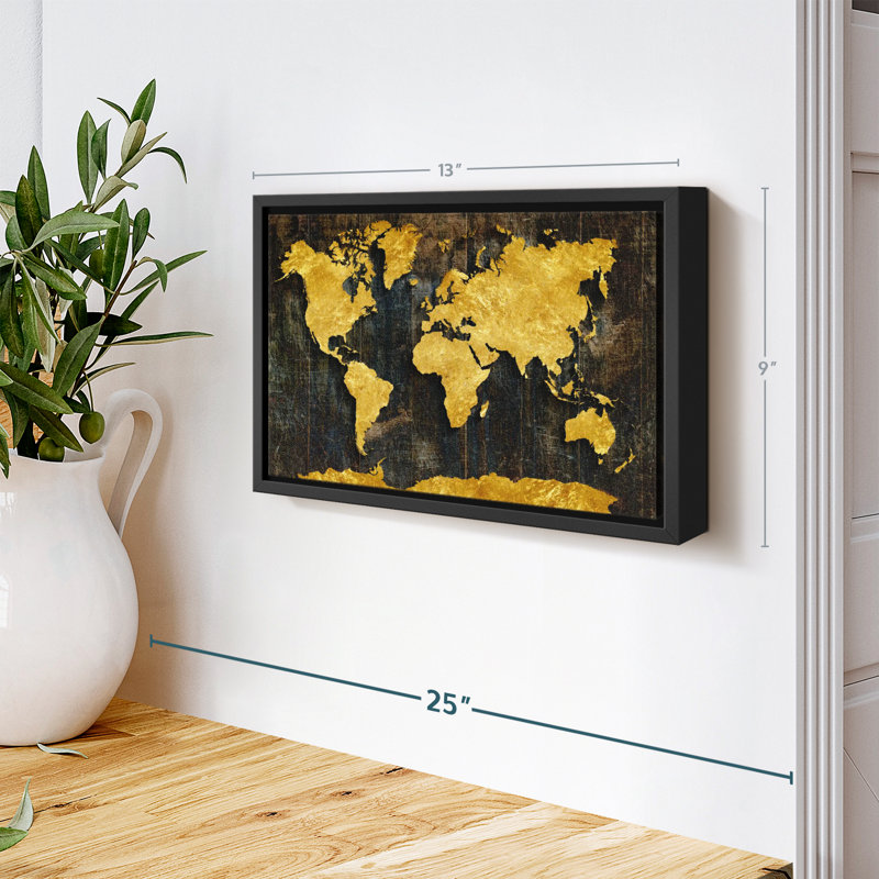 Carte "Reproduction de carte du monde dorée raffinée", H 9 po x l 13 po