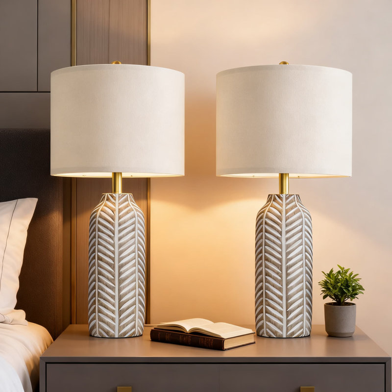 Ensemble de lampes de table de style campagnard de 26 po avec abat-jour en lin, base en résine rustique pour chambre à coucher, salon, table de chevet, entrée et chambre de bébé