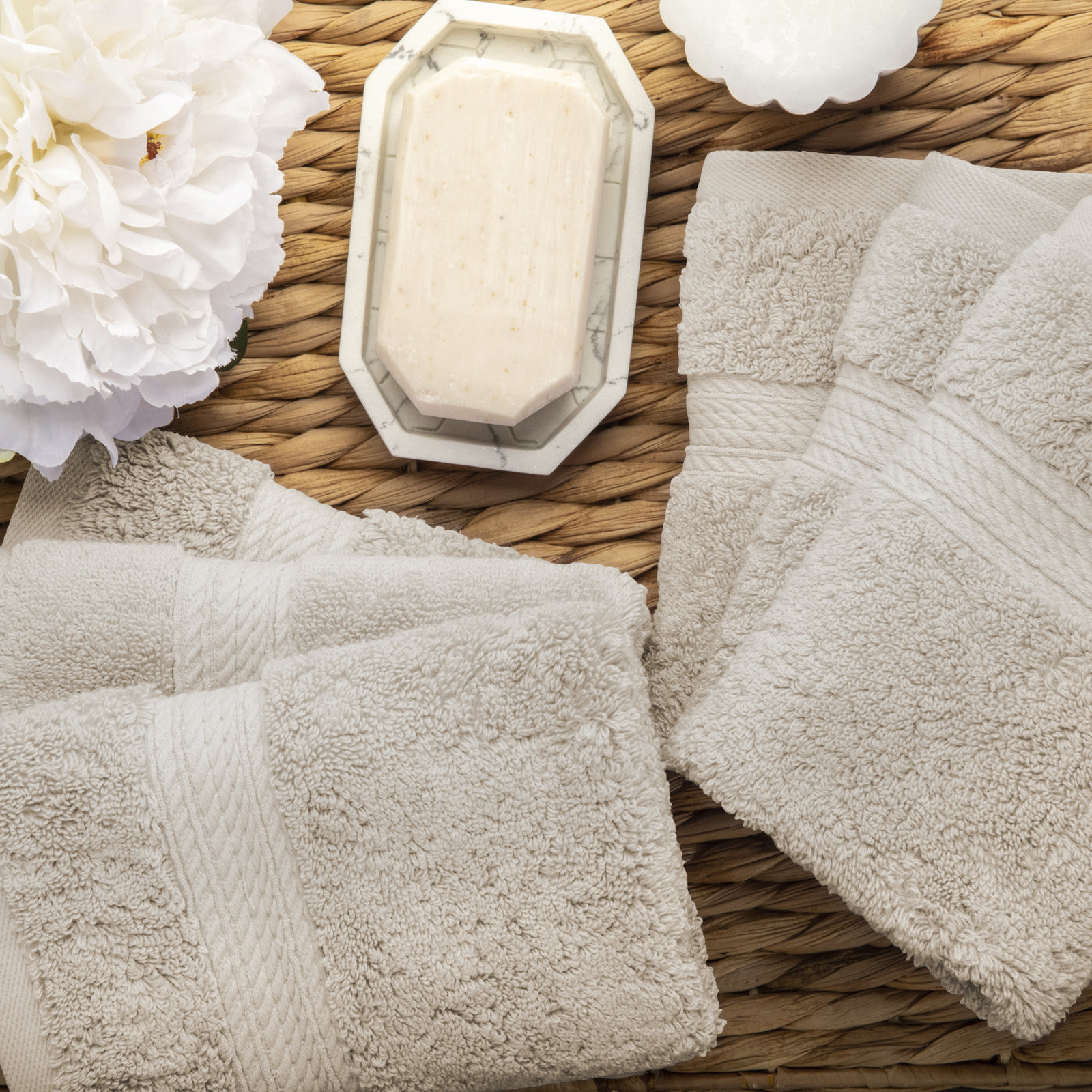 Egyptian Cotton Washcloth Set, Stone, Washcloth - 6 Pack