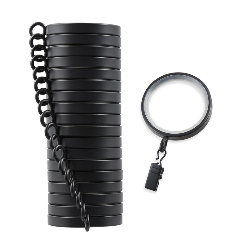 Cambria Designer Series 2 inch Premium Easy Glide Metal Curtain Rings with Smooth, Quiet Nylon Inserts, Satin Black