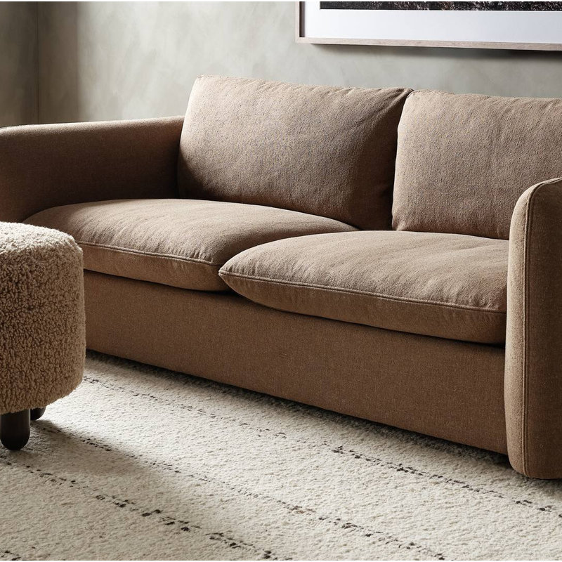 Risco 22.5" Wide Round Footstool Ottoman, Andes Toast Sherpa, Burnt Birch